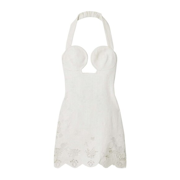 Cult Gaia Kailani Dress in Off White 6 New Womens Halter Mini Linen - Picture 12 of 16